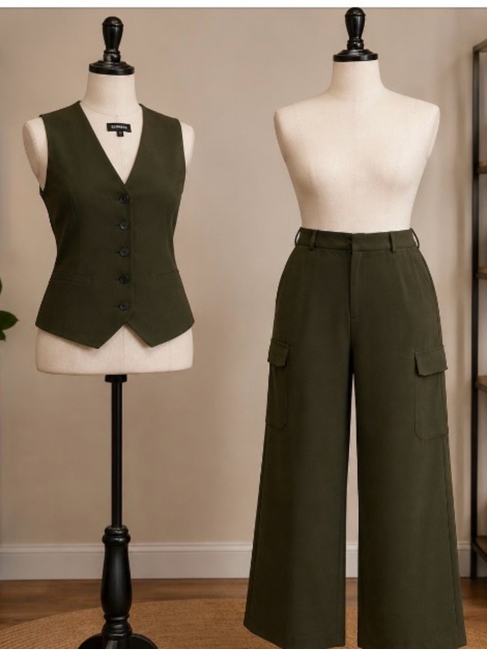 Express Olive Green Wide-Leg Cargo Pants